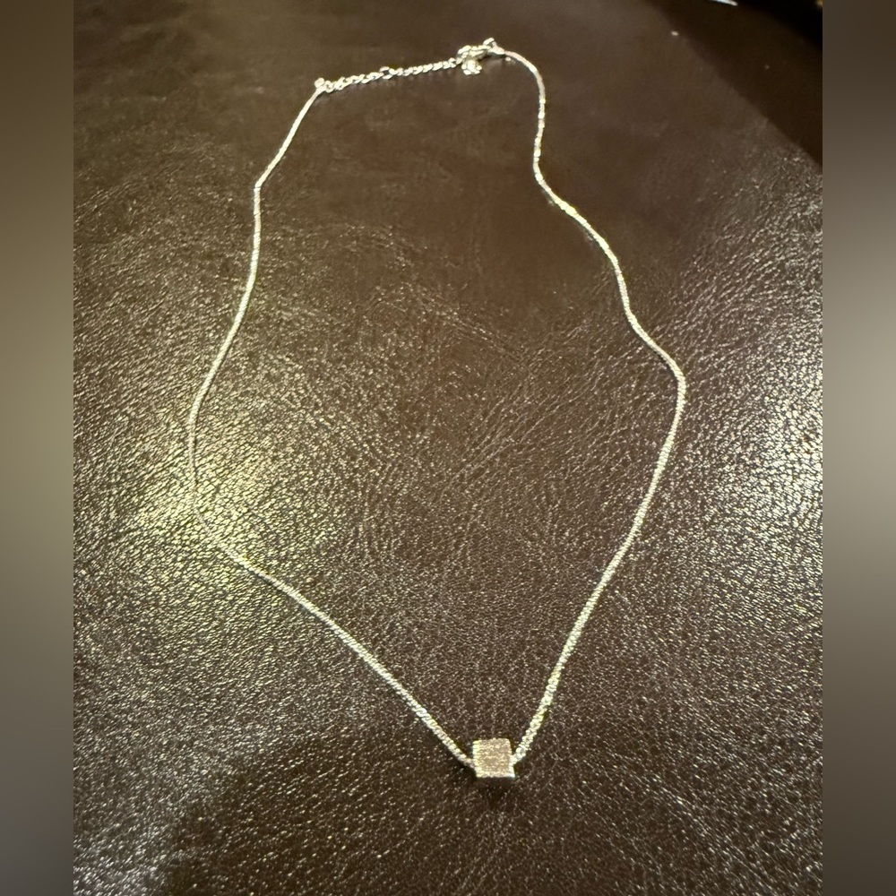 Delicate Silver Cube Pendant Necklace - Sparkling Accent